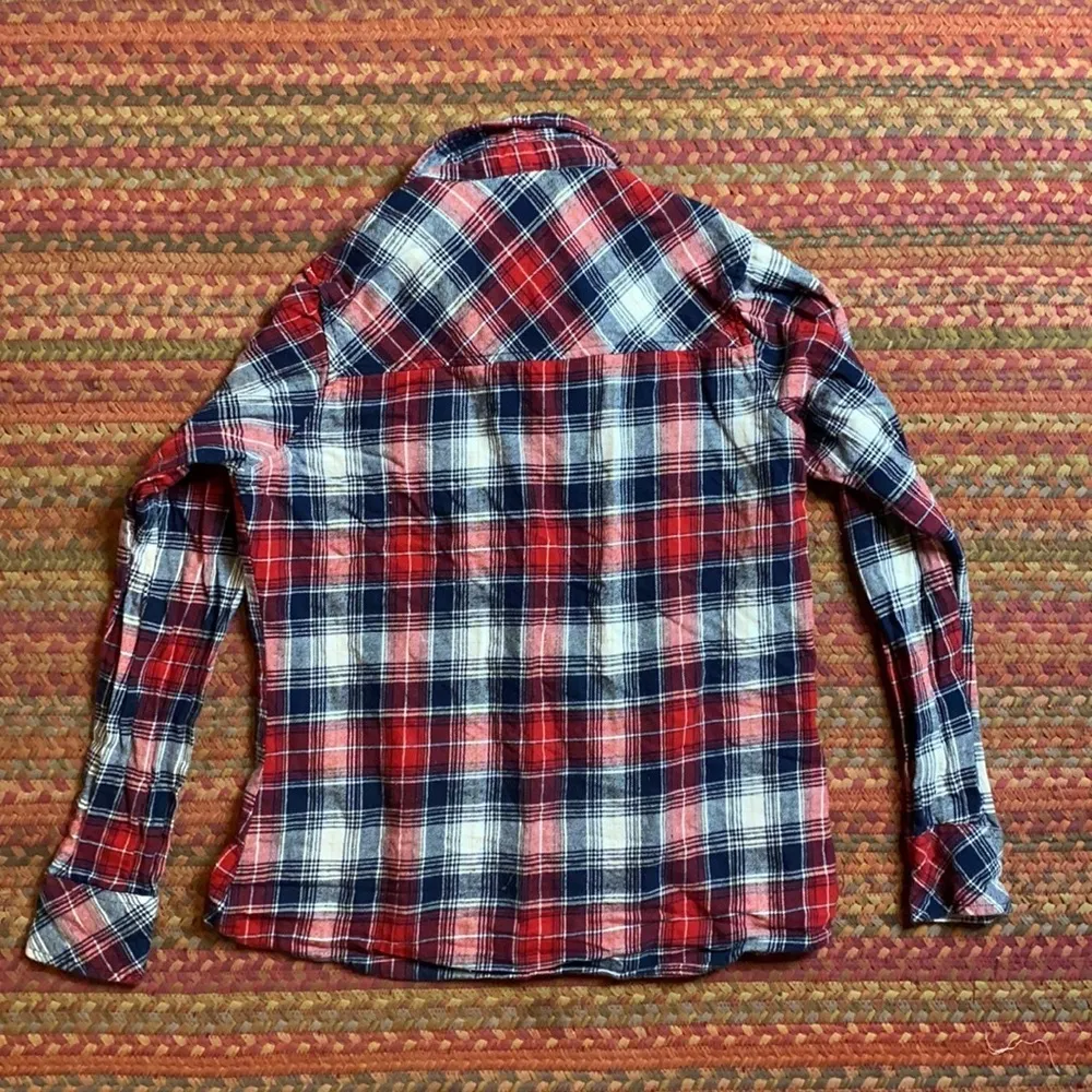 VINTAGE PLAID FLANNEL BUTTON UP LONG SLEEVE Red Size M - Image 4