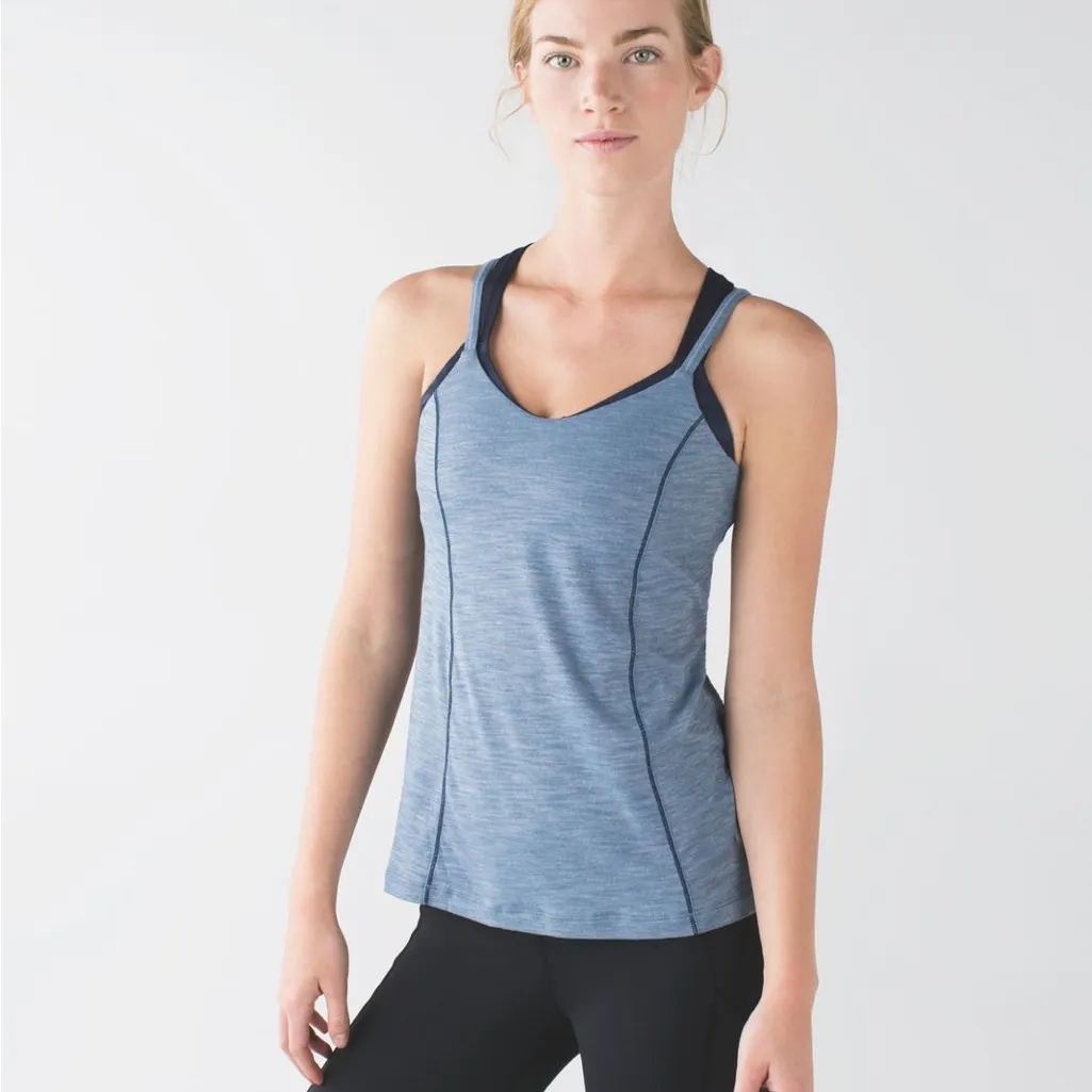 Lululemon Athletica Heathered Blue Tank with Black Straps - Image 5