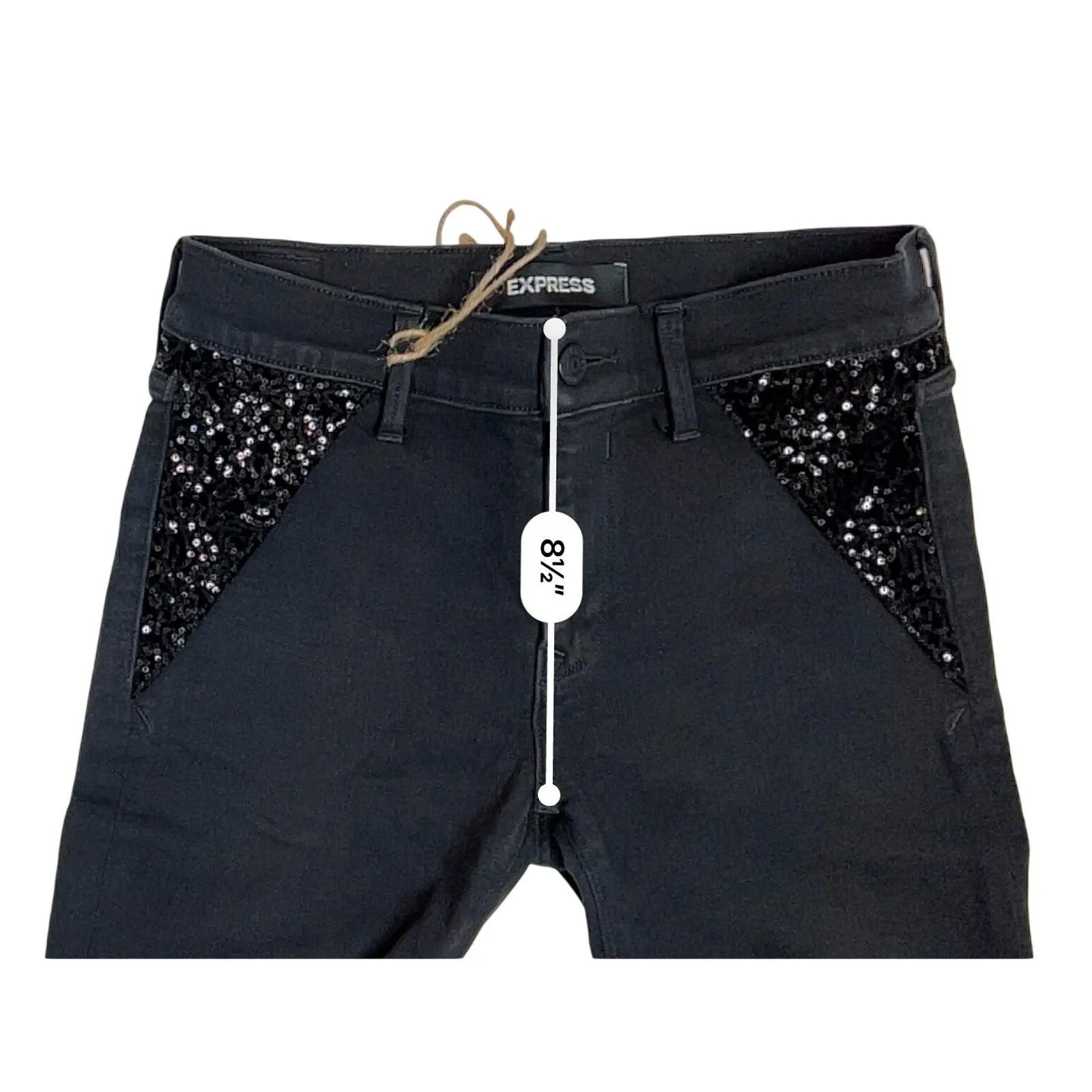 Express‎ Sequin Skinny Black Jeans Stretch Baddie Feminine NWOT 4 Tall Y2k - Image 6