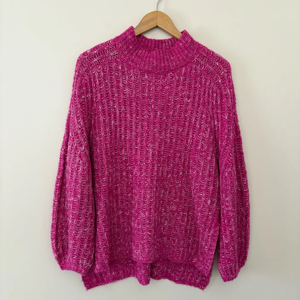 Pilcro Textured Tunic Sweater Anthropologie Wool Blend Pink White Baggy Size S - Image 5