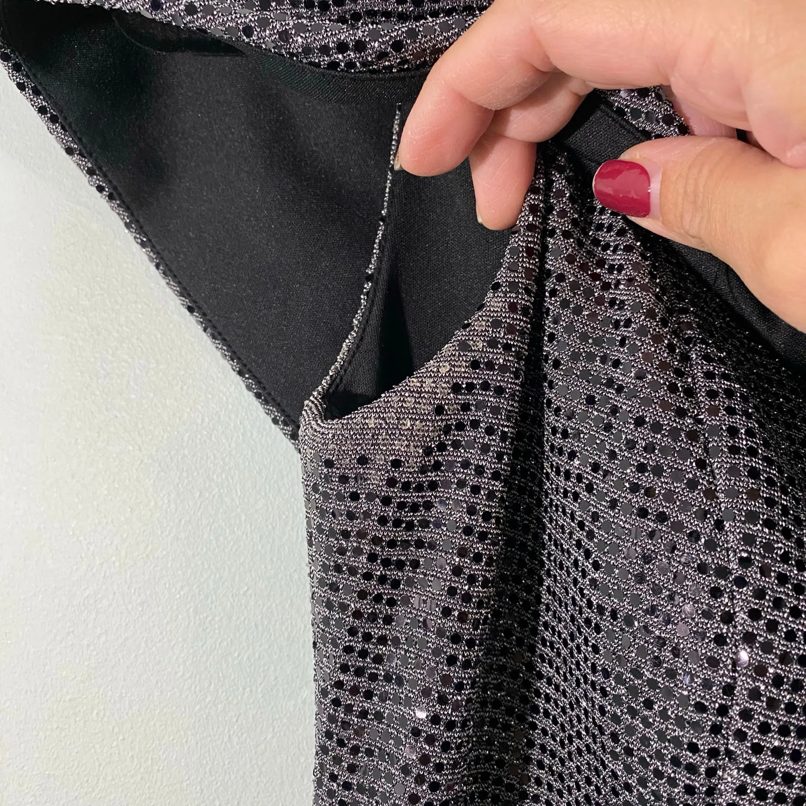 Vintage Betsy & Adam Full Silver Sparkle Off Shoulder Gown Size 8 Made in USA - Image 6