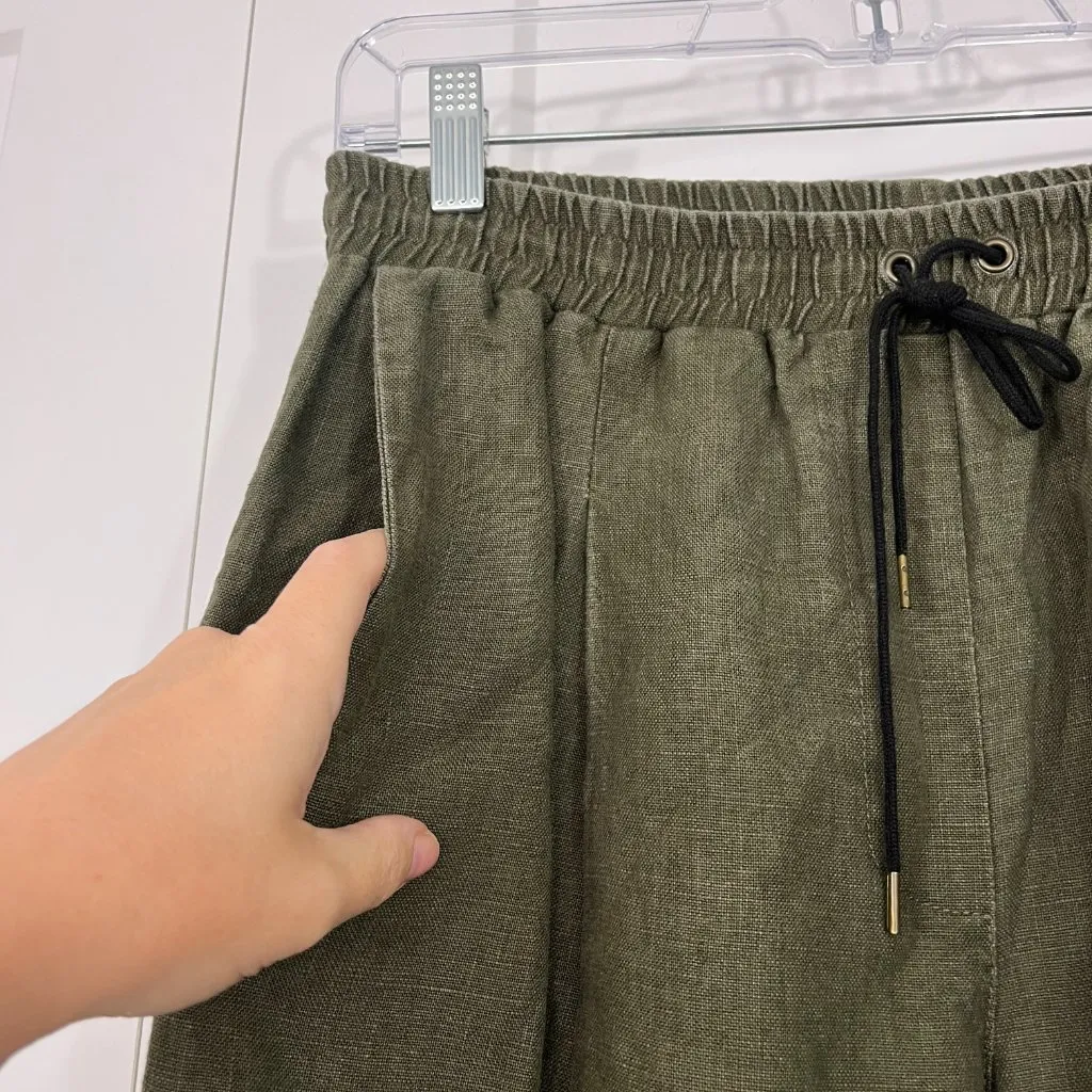 Reformation Juliette Hogan Size 8 Green Linen Cropped Wide Leg Pants - Image 3