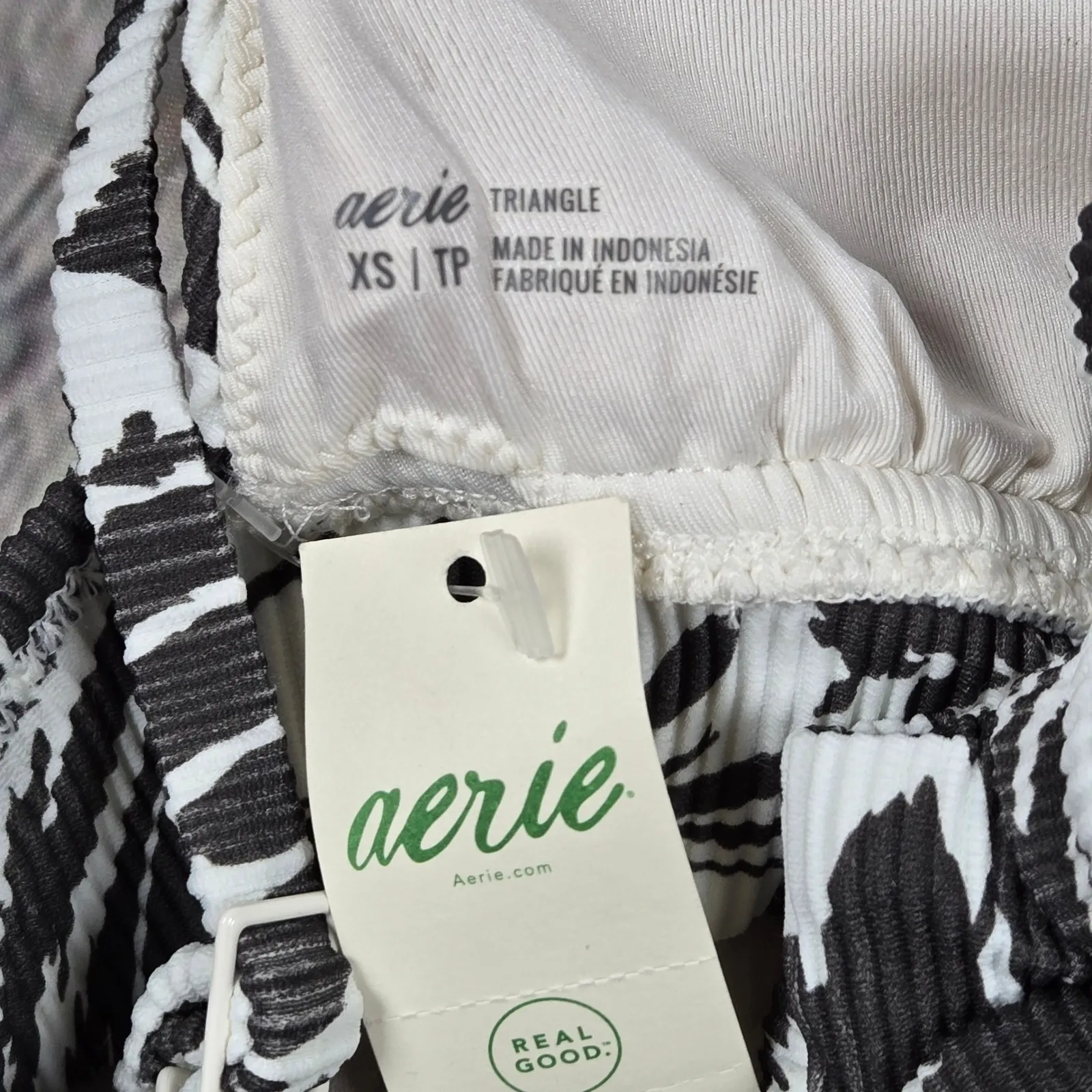 Aerie Women XS Triangle Bikini Top Ribbed Zebra Print Black White Swim - Image 4