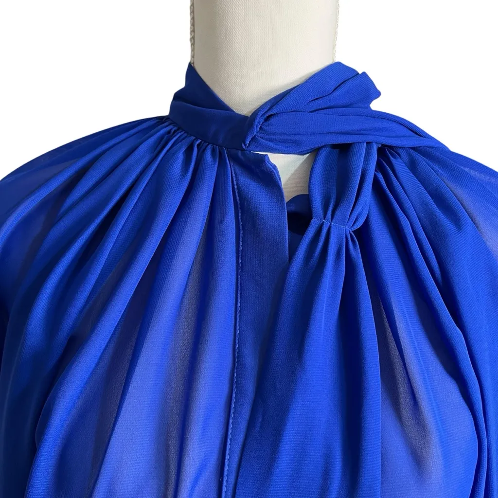 Mac Duggal Sheer Blue Long sleeve Button Up Blouse Size XS Style: R81060 AZU NWT - Image 5