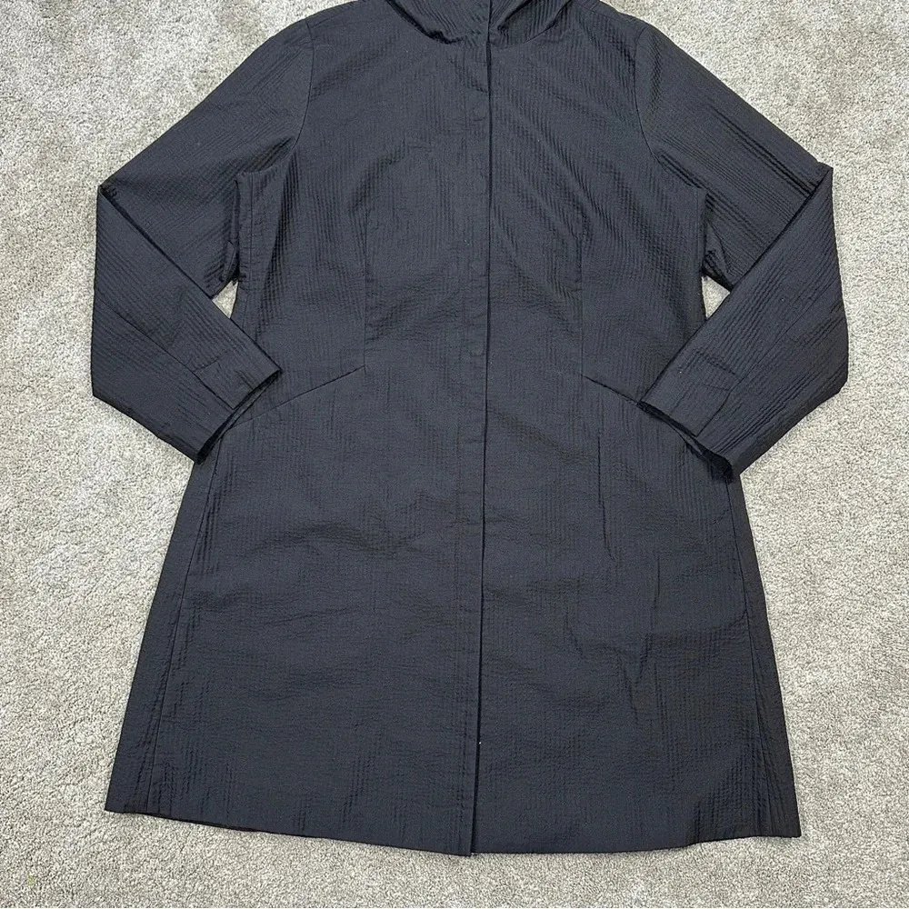 Eileen Fisher Channeled Rainwear Trench Long Line Jacket Coat Hooded Black M - Image 6