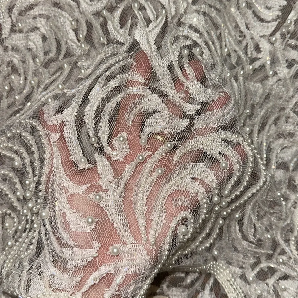 VTG 80s PEARL BEADED LACE SHEER BLOUSE Size M - Image 6