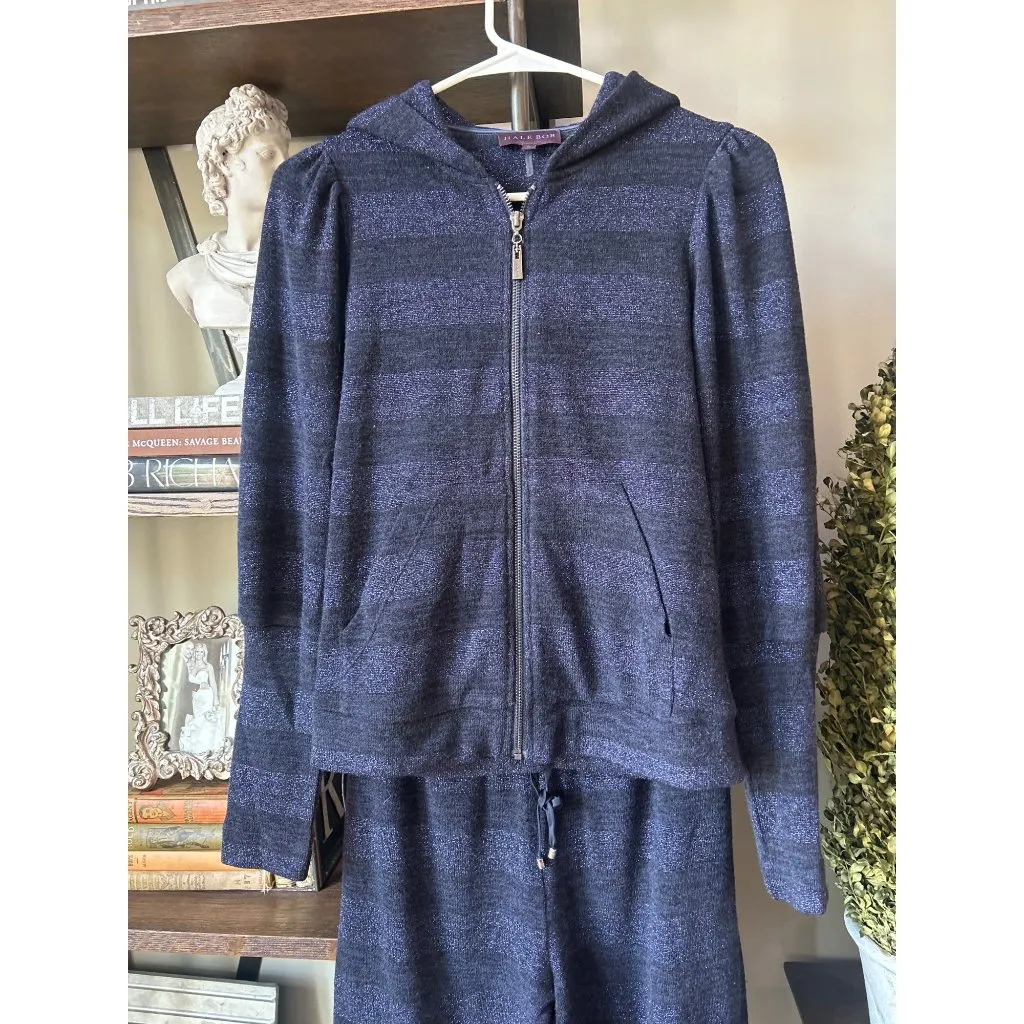 Hale Bob Astrid Lurex Hoodie & Jogger Matching Set Navy Blue Womens Size Small - Image 4