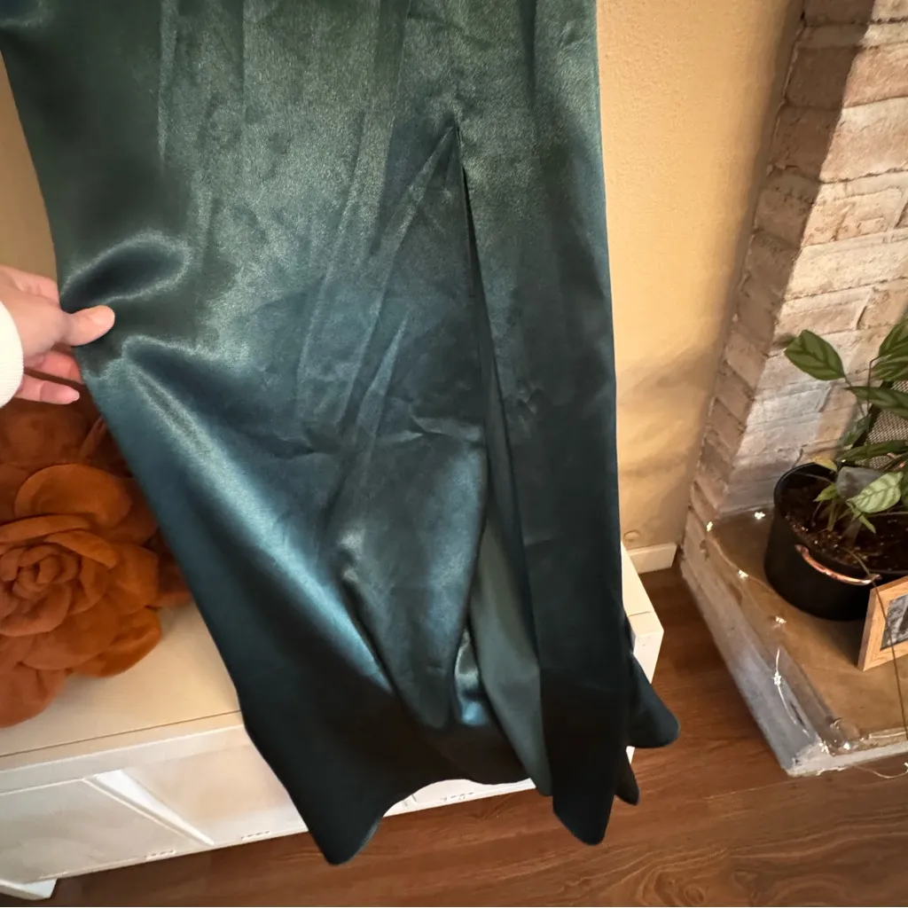 Jenny Yoo Deep Green Satin Dress - Image 2