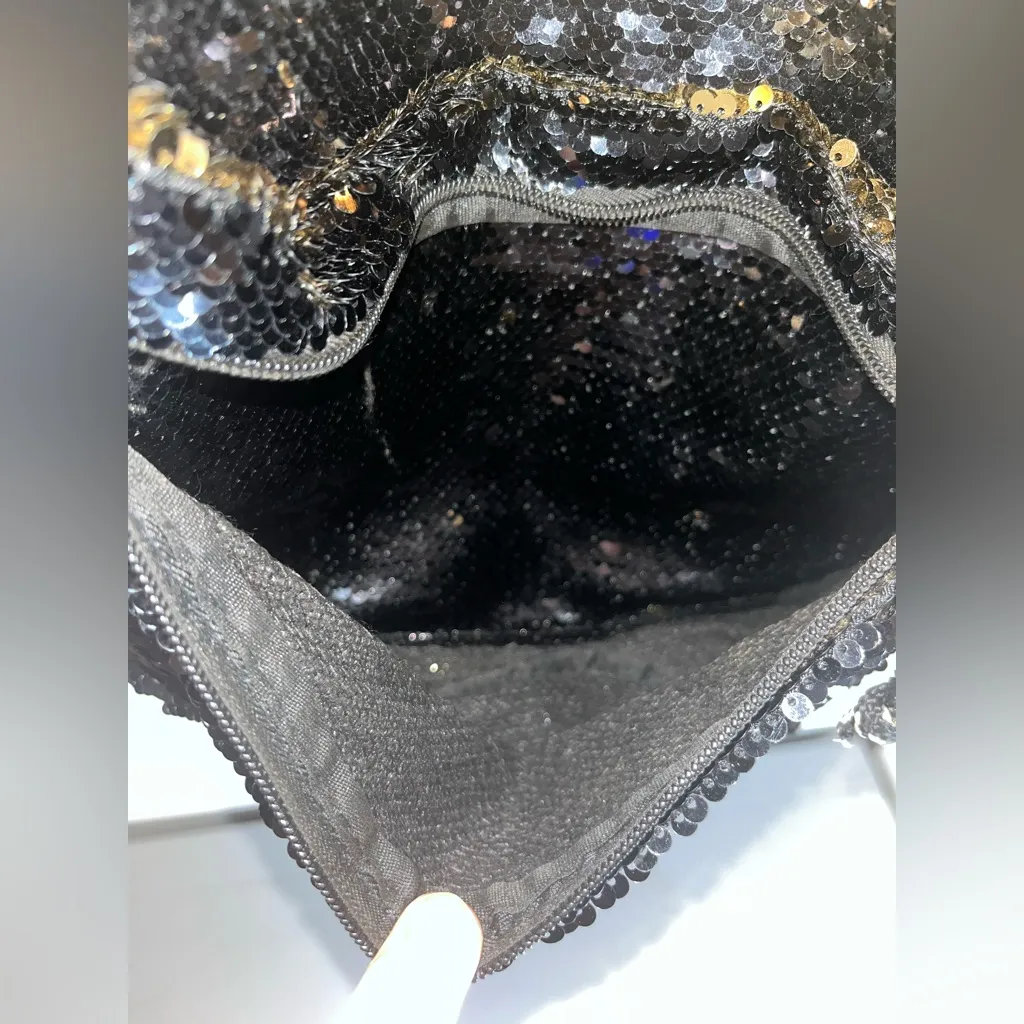Reversible Black Gold Sequin Pocket Storage Sparkle Shiny AllAround Zip Backpack - Image 7
