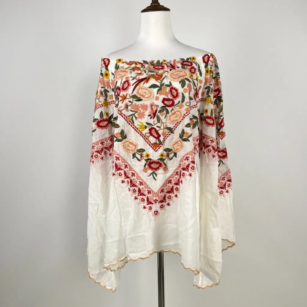 NWOT Johnny Was Embroidered Floral Flare Sleeve Top Shirt Blouse Oversized Sz S - Image 3
