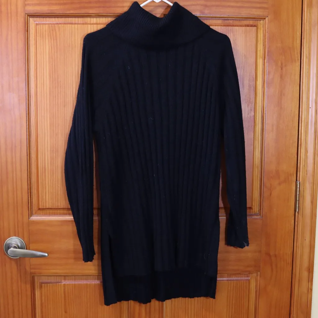 Sanctuary Black Ribbed Longline Tunic Sweater Mini Dress Pullover Turtleneck Med - Image 2