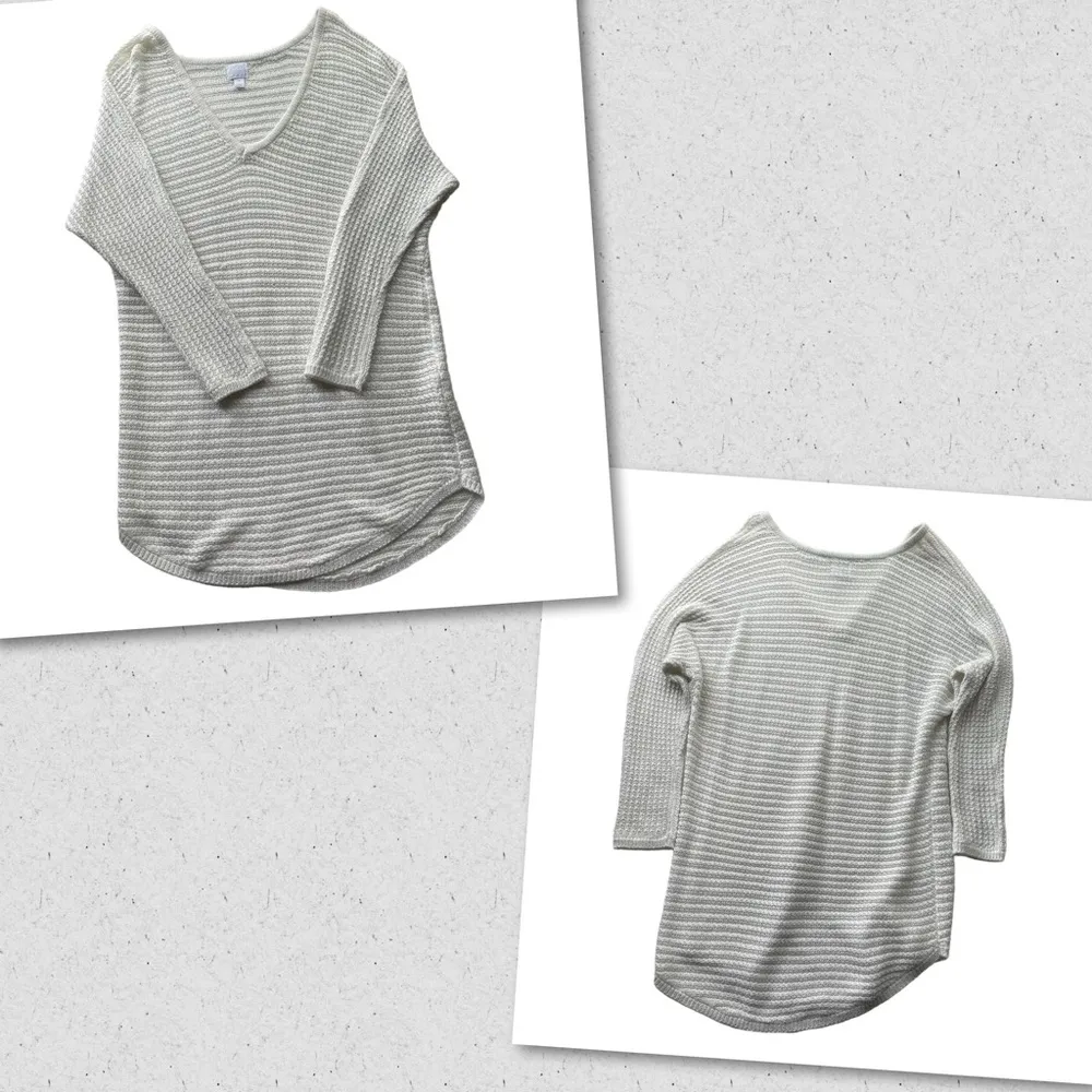 SOHO New York & Co Tunic Sweater Cable knit white medium V-neck workwear - Image 6