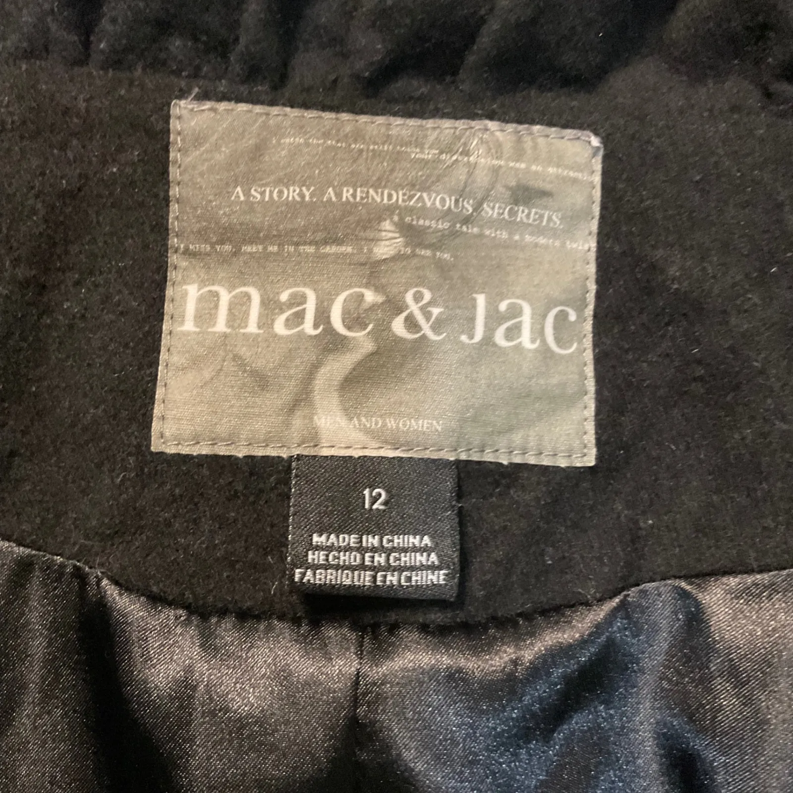 Mac & Jac Jacket Size 12 Black Wool Cashmere Button Front Puff Sleeve Womens - Image 2