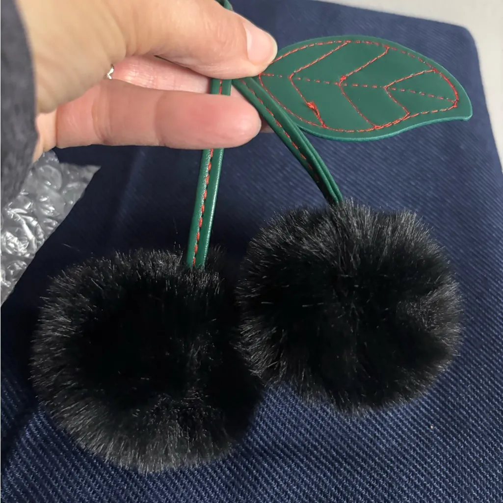 Black and Green Pom Pom Keychain bag charm - Image 5