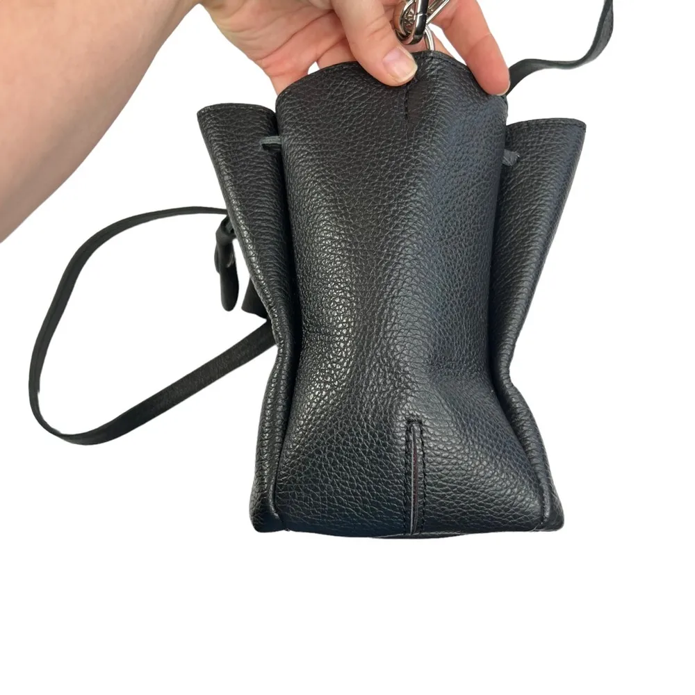 Marina Galanti Black Pebbled Leather Drawstring Crossbody Purse - Image 14