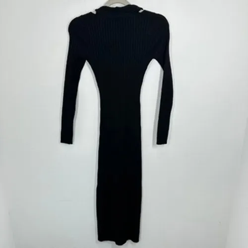 ASTR The Label Black Ribbed Knit Deep V Neck Plunge Midi Dress Size S Bodycon - Image 8