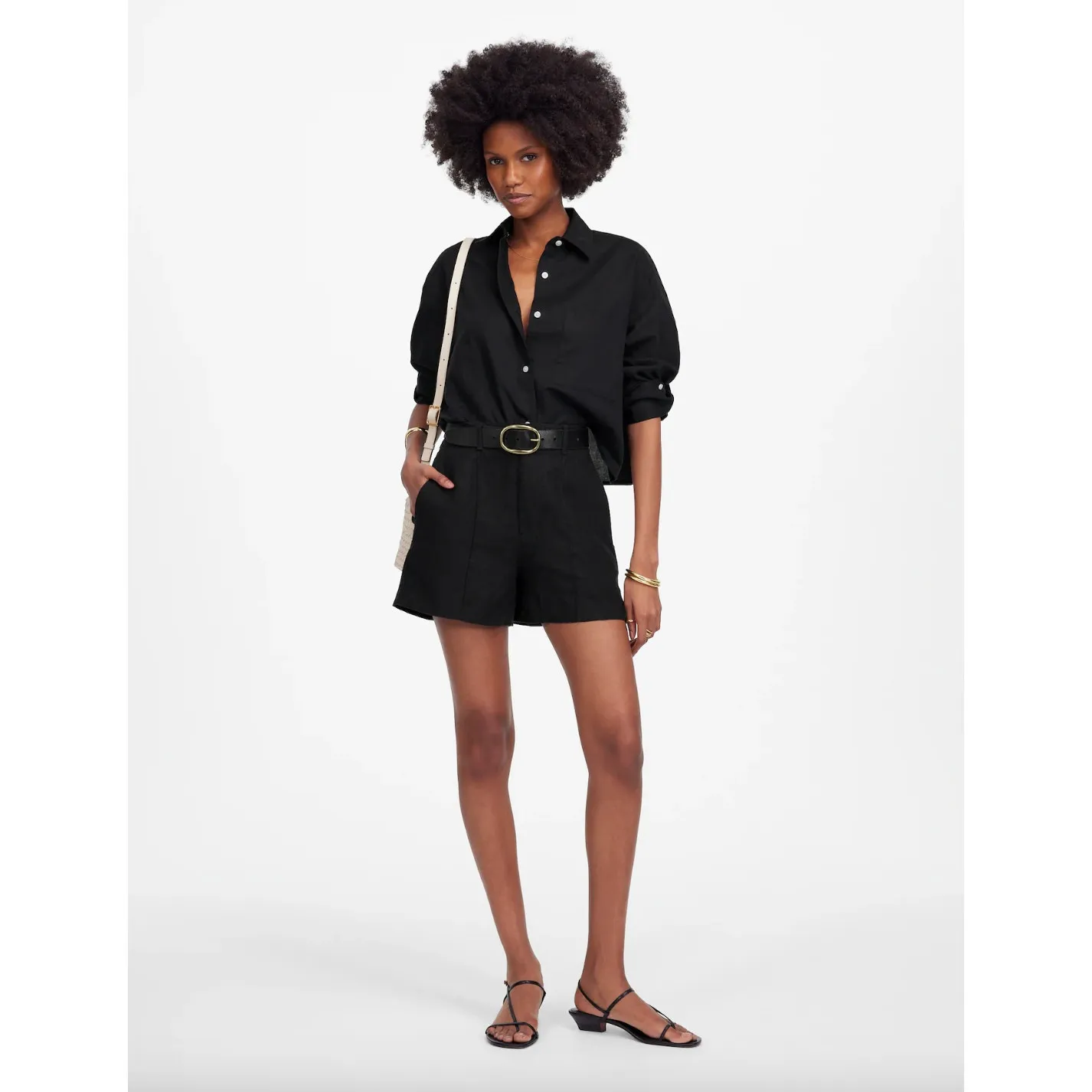 Madewell Pintucked Shorts in 100% Linen Jet Black High Rise Vacation US 0 NWT - Image 2