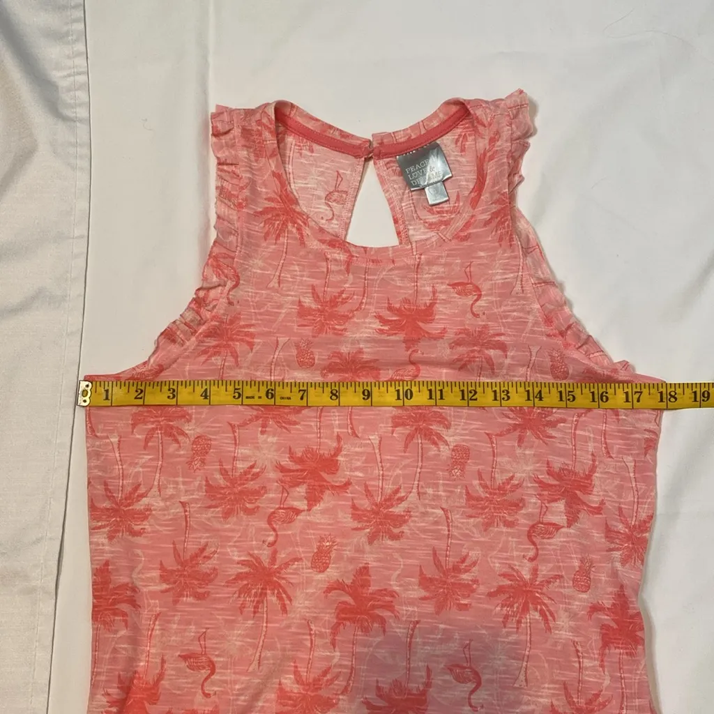 43 Peace Love & Dreams Flamingo Peach Pink Ruffle Tank Size Small - Image 4