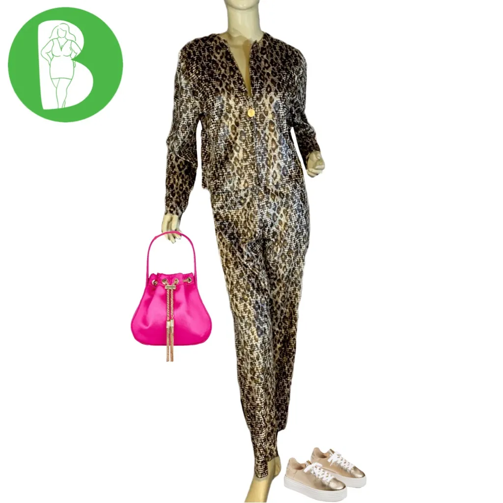 VINTAGE 1980'S ANNE FAIRBANKS II BLACK. & TAN LEOPARD PRINT PANT SET (10) Black - Image 2