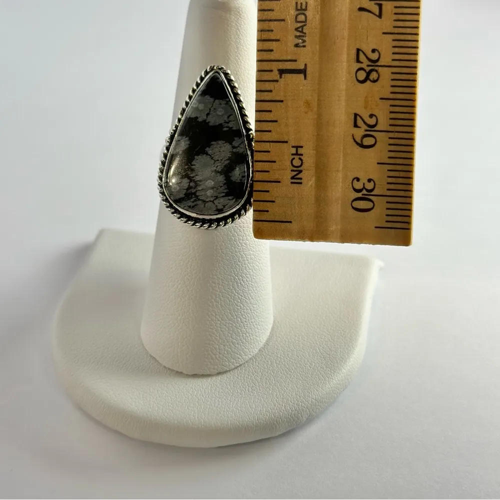 SNOWFLAKE Obsidian Genuine Stone 925 Sterling Silver Ring Black - Image 6