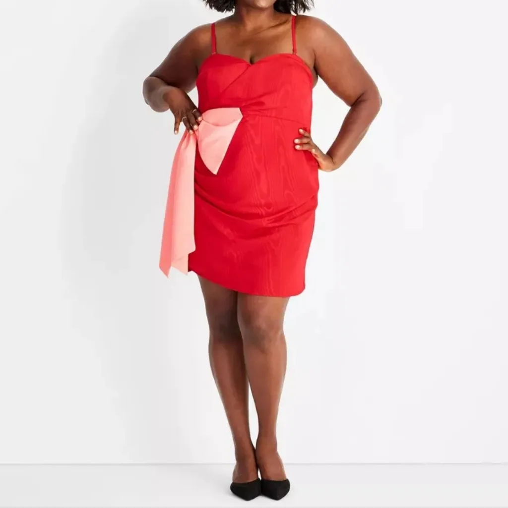 Future Collective Bow Dress PLUS XXL 2X Strapless Sweetheart Red Pink Orange - Image 3