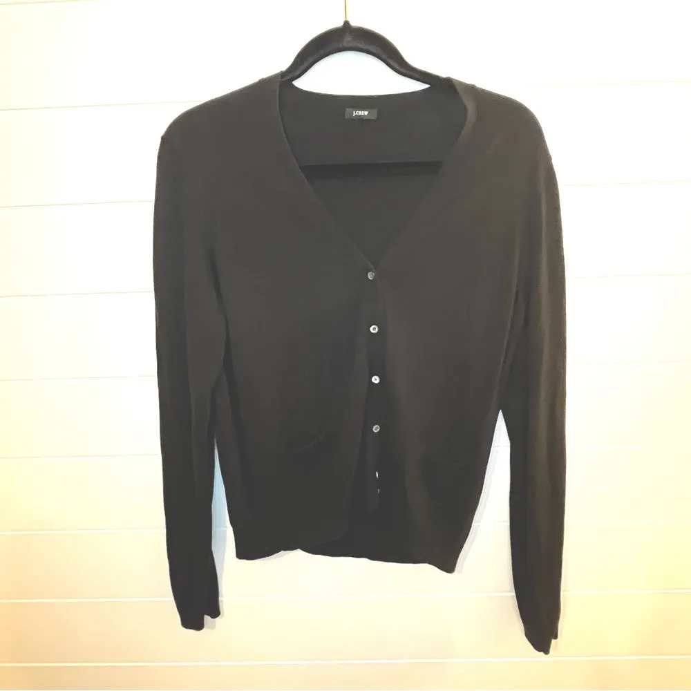 J. Crew Classic Black Cardigan Pockets Size Medium Minimalist Neutral Layering - Image 6
