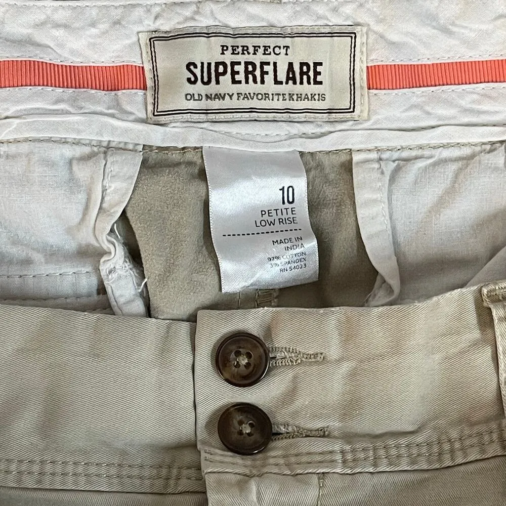 Old Navy Superflare Khaki Pants 10P Petite Low Rise Beige Flared Cotton Blend - Image 3