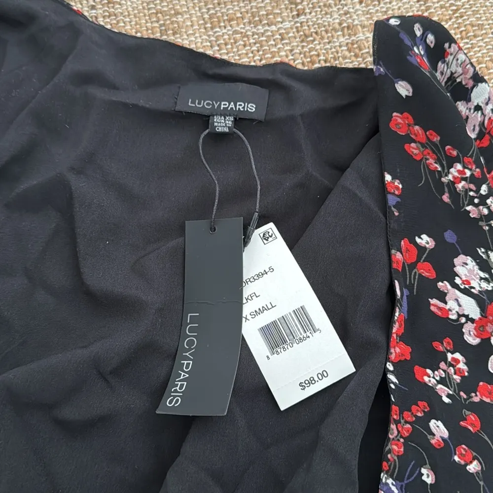 NEW Lucy Paris Red/Black Floral Wrap w/ Side Tie & Ruffle Sleeve/Skirt - Image 8