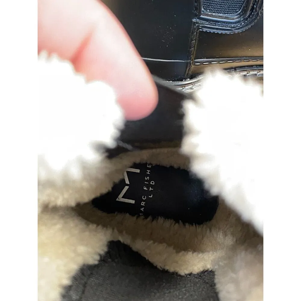 Marc Fisher LTD Fargo Sherpa Chelsea Boots Women's 5 M Black Leather Slip On S13 - Image 5