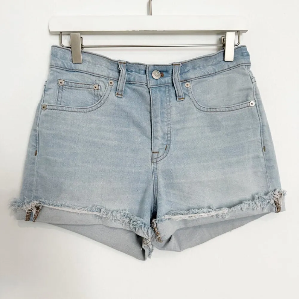 Madewell‎ High Rise Raw Hem Cuffed Light Wash Blue Jean Shorts Casual Size 26 - Image 3