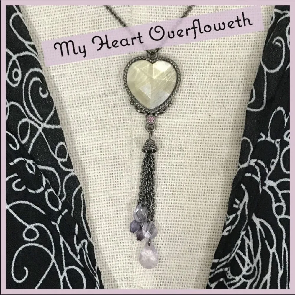 Vintage Heart and Tassel Statement Necklace Gold - Image 3