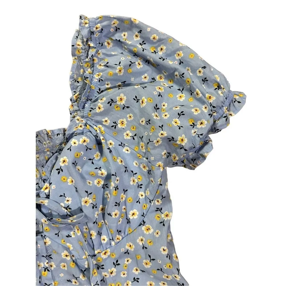 Hesperus Womens Cottagecore Dainty Floral Blue Smocked Mini Dress Sz M - Image 14