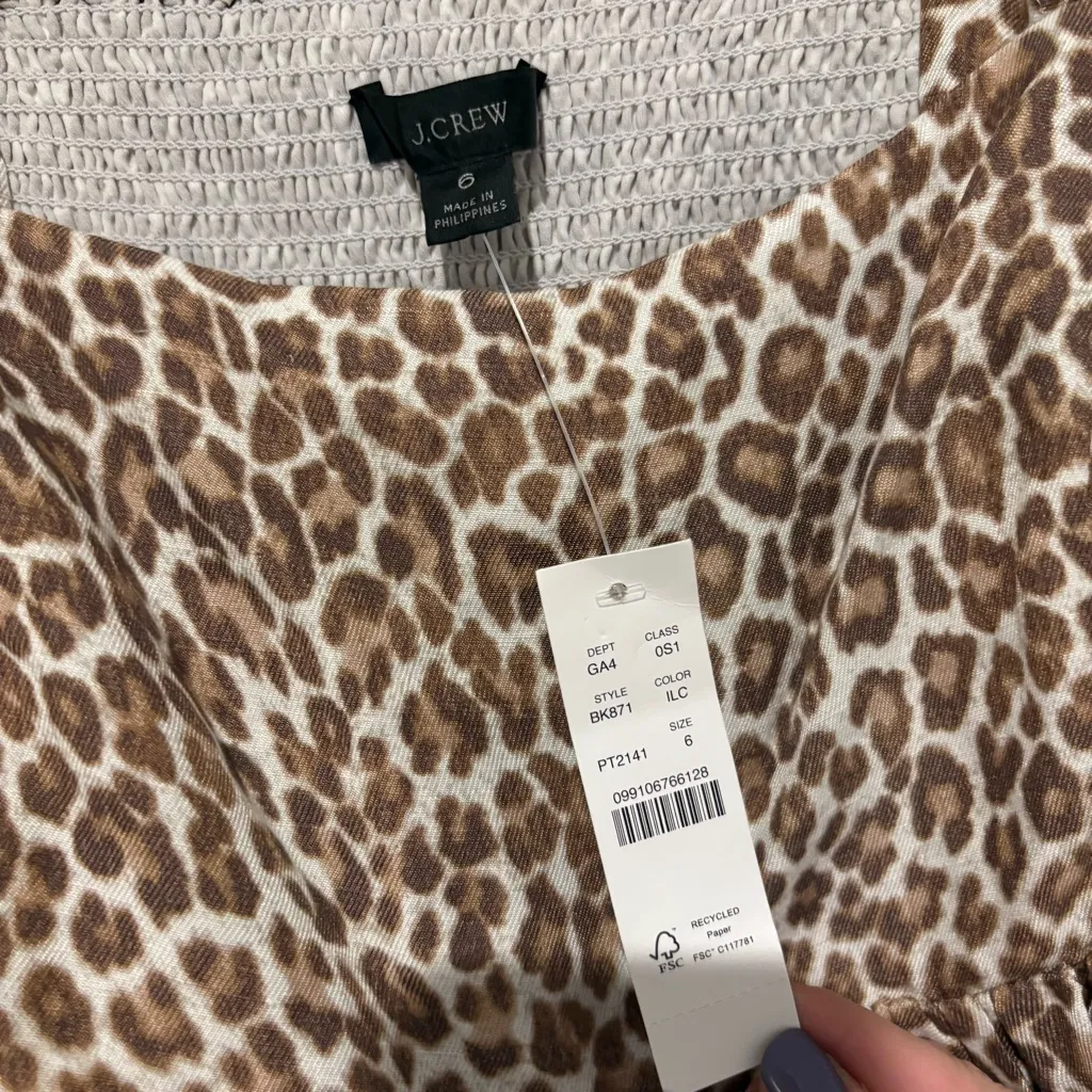 J‎ crew Linen-cupro blend puff sleeve square neck mini dress in leopard size 6 - Image 4