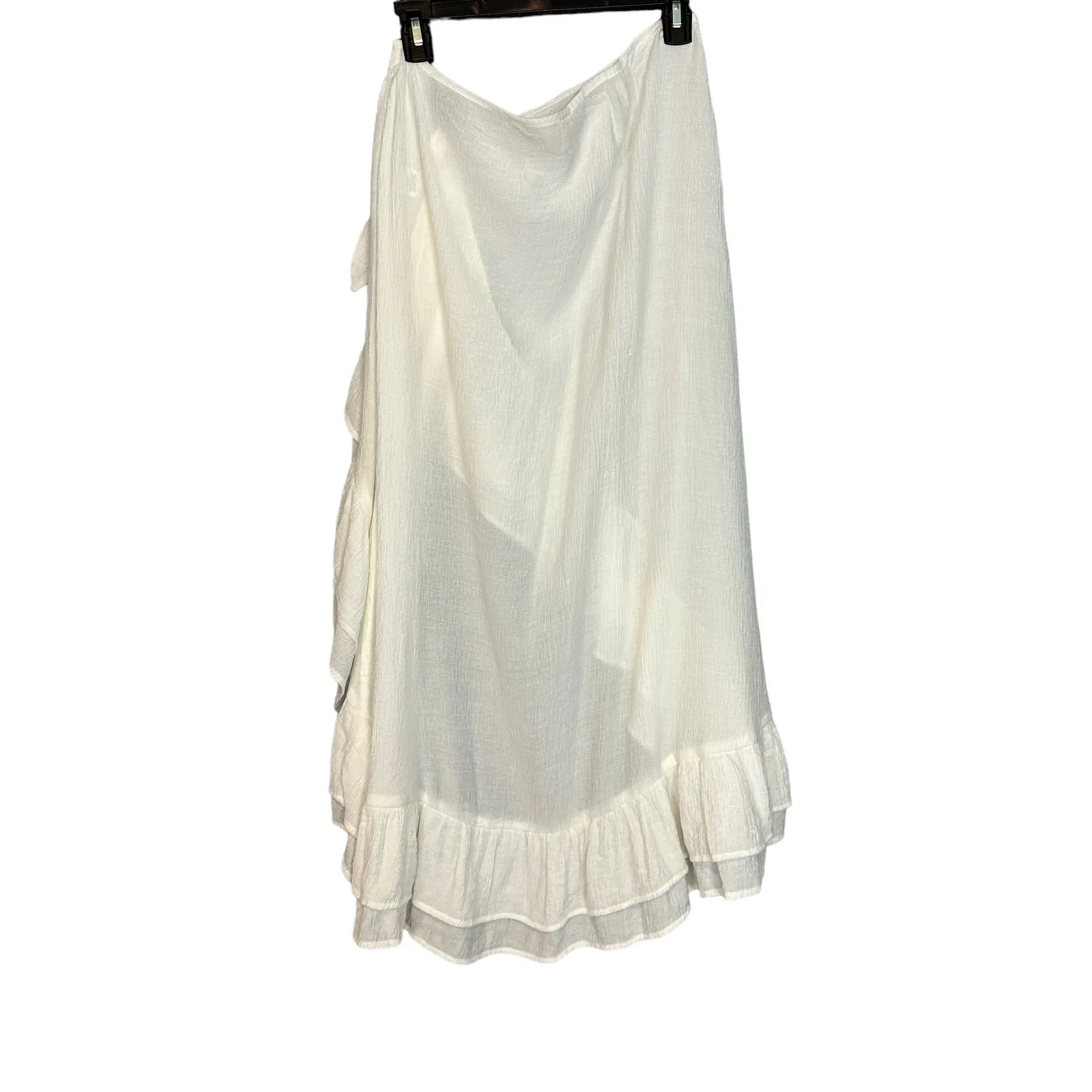 Lovewave White Ruffle Wrap Midi Skirt XL High Slit Gauze Crinkle Coverup $138 - Image 5