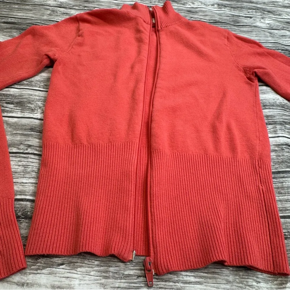 H&M Women's Long Sleeve Zip Cardigan Salmon Coral Pink Stretch 12 XS Extra Small - Image 3