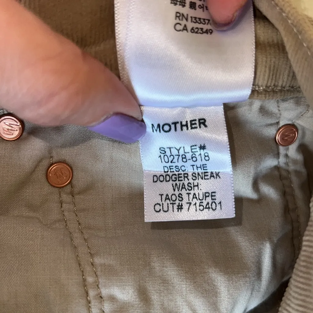 Mother The Dodger‎ Sneak High Rise Corduroy Jeans Taos Taupe Size 27 NWT Tan - Image 12