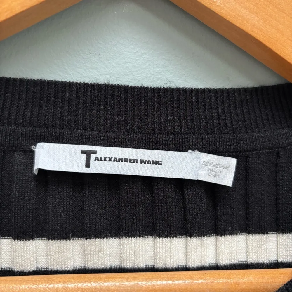 Alexander Wang T by  Black Ivory Striped Fitted Rib Pullover Medium - Image 8