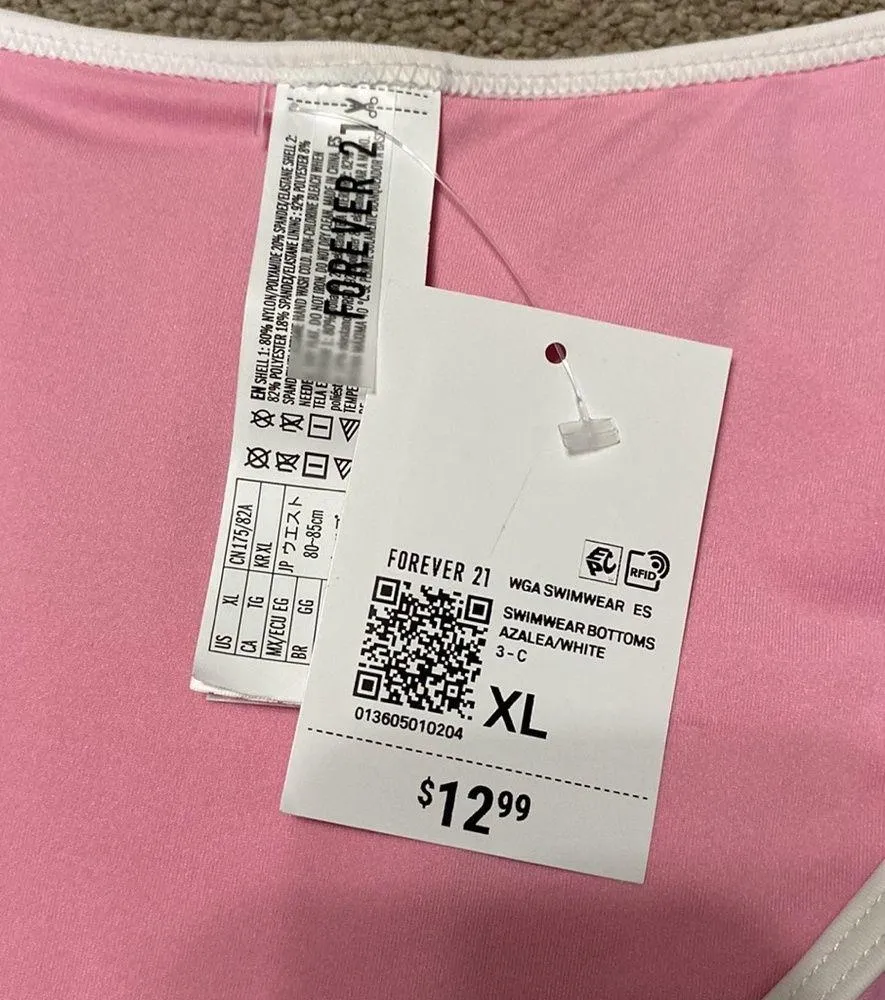 Forever 21 Light Pink White Trim String Bikini Swim Bottoms Size XL - Image 4