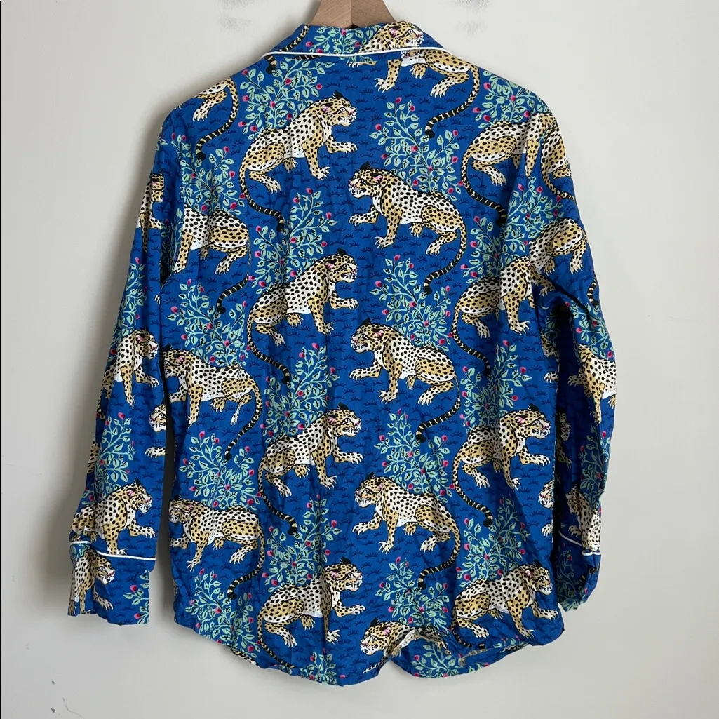 Print Fresh Organic Cotton Bagheera Leopard Pajama Shirt Sapphire Blue Women Med - Image 3