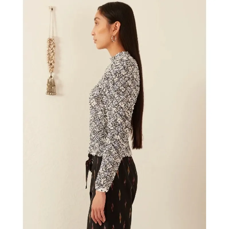 Alix of Bohemia Maisie Domino Smocked Puff Sleeve Top Blue White Floral NWT Sz L Size L - Image 11