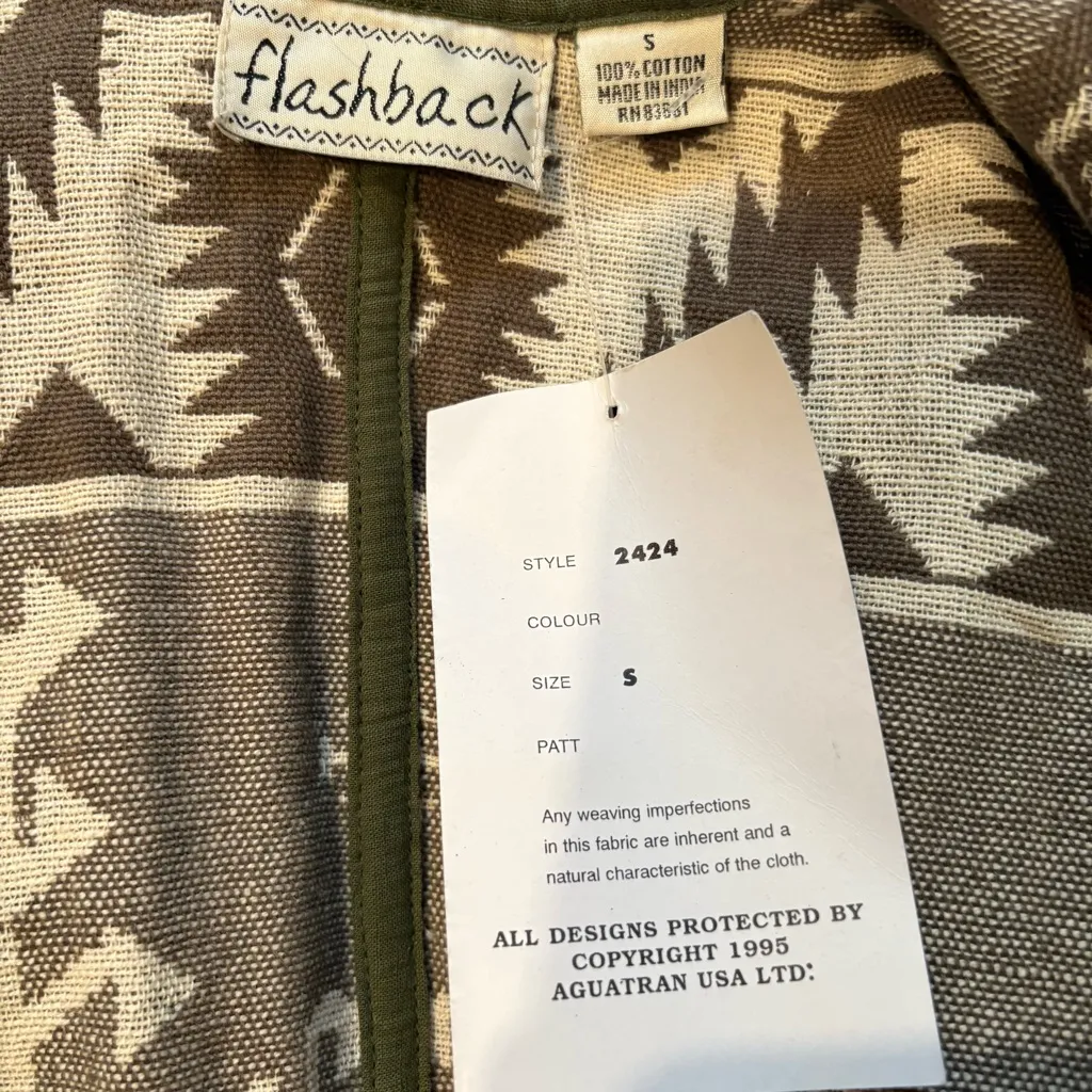 Vintage Flashback Cropped Boho Cotton Jacket Aztec Print, Sz S - Image 12