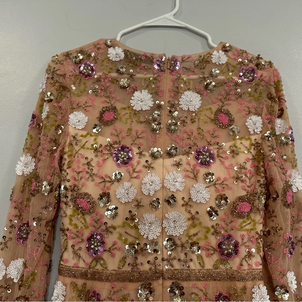 Mac Duggal 5716 Sequined Floral Long Sleeve High Neck Midi Dress Sz. 4 - Image 6