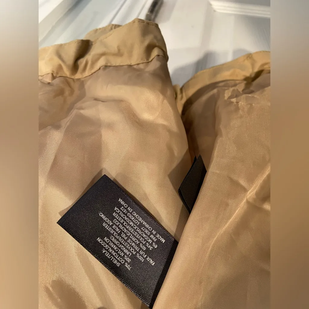 NWT ANA Size S Khaki Tan Zip Up Adjustable Utility Jacket Removable Fur Hood - Image 12