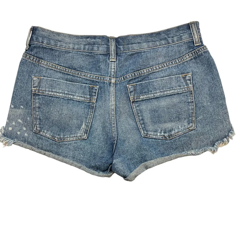 Free People Blue Denim Embroidered Detail Cutoff Shorts Size 27 - Image 4