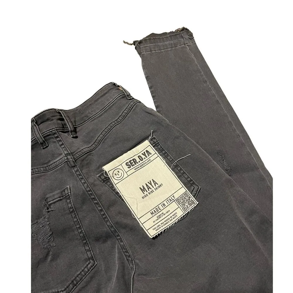 Ser.O.Ya Maya High Rise Distressed Stretch Skinny Jeans in Ash Size 26 NWT Gray - Image 5