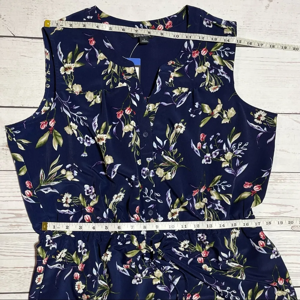 Nicole Miller Sleeveless Dress, Navy Floral Print  Size L - Image 6