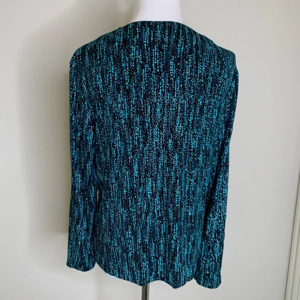 XScape  Glitter Metallic Blazer Jacket Teal Aqua Sz Large - Image 2