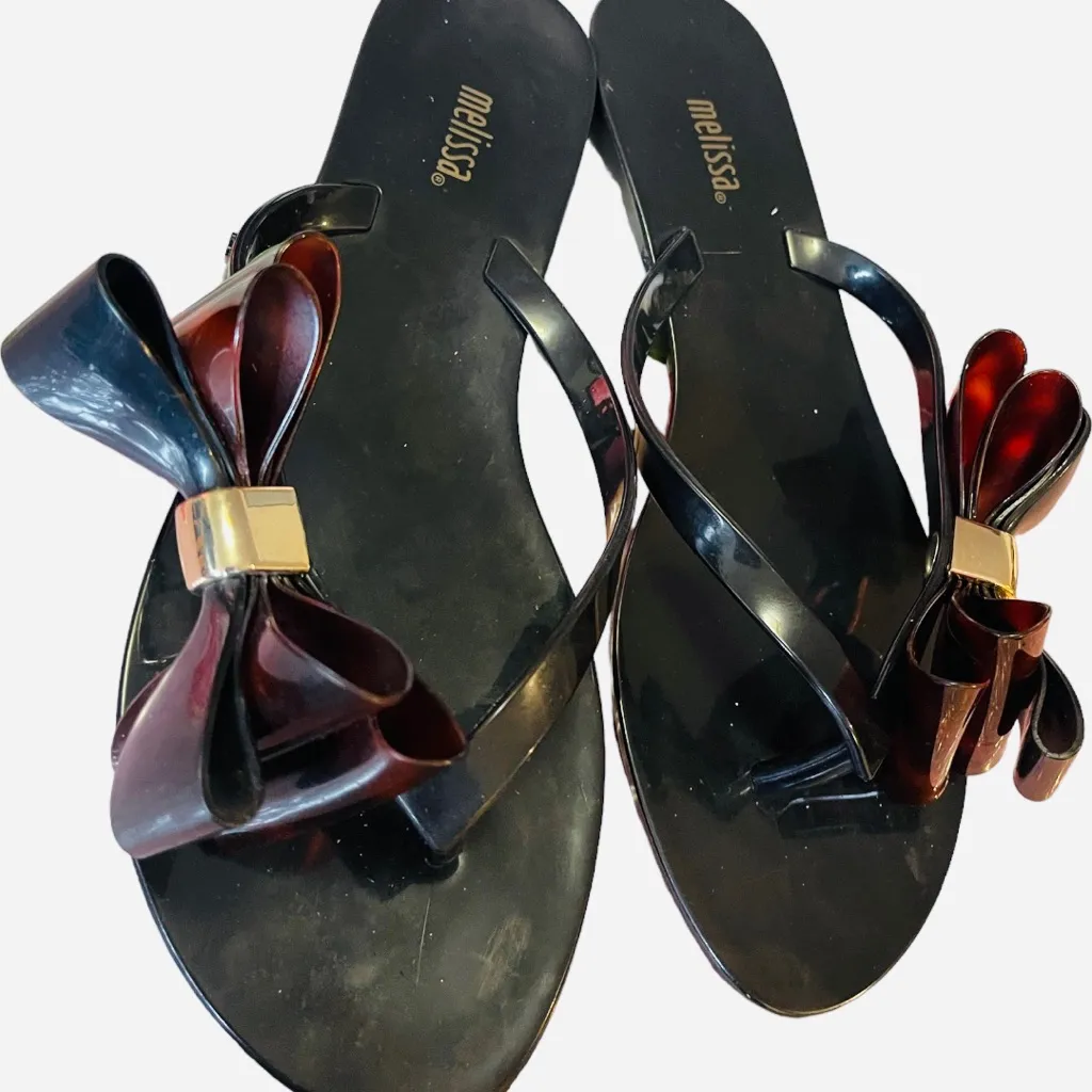 Melissa Black Side Bow Rubber Flip Flop Sandals - Image 2