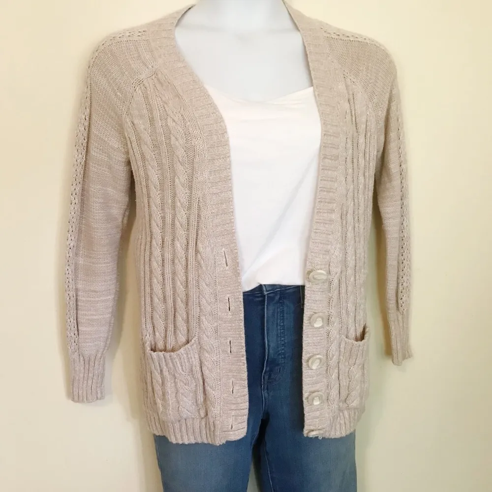 Victoria's Secret  Cotton Slouchy Cable Knit oversized boyfriend tan sweater S - Image 3