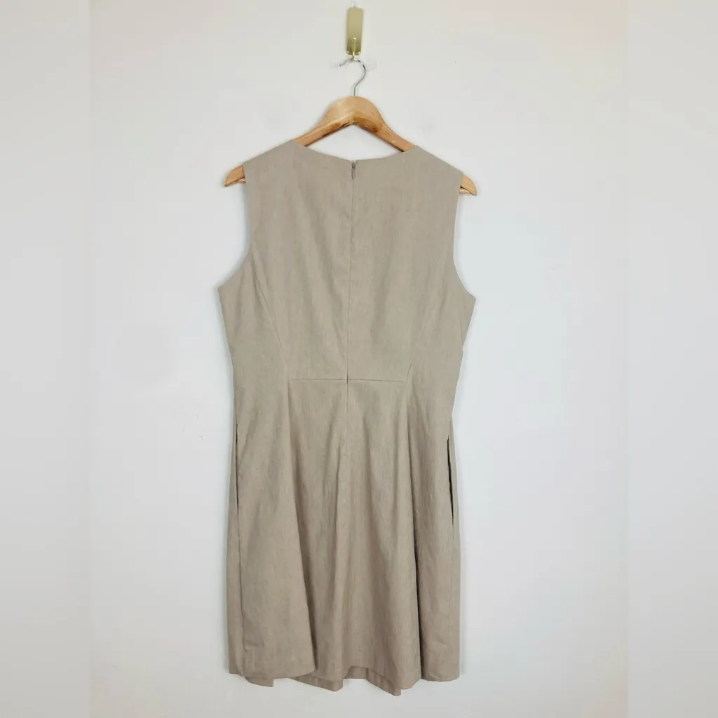 NWT Theory sleeveless flared skirt “Albita” linen blend sheath dress in tan. 12 - Image 3